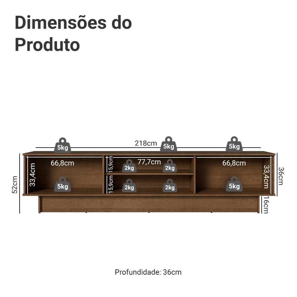 Miniatura Rack para TV até 80 Polegadas 218 cm 2 Portas Rustic/Branco Agata Madesa