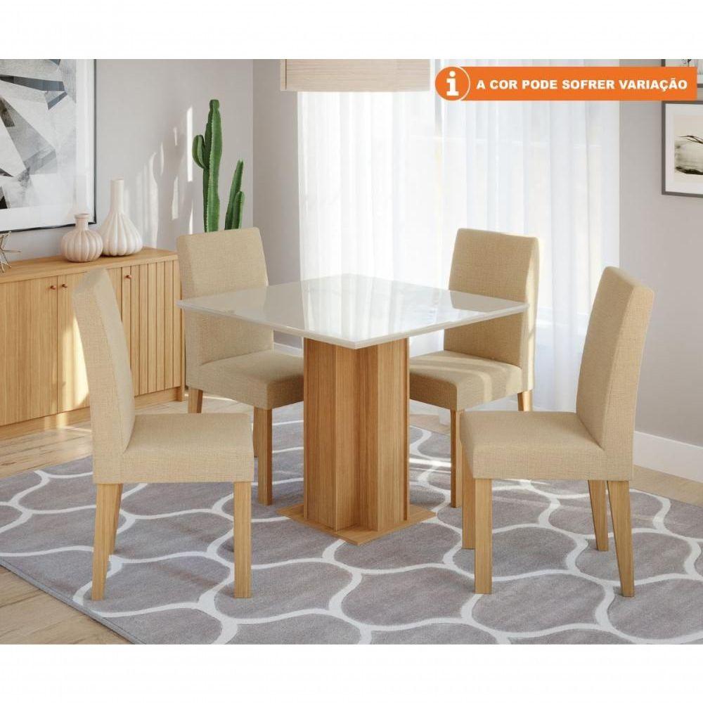 Miniatura Conjunto Sala De Jantar Sophia 95x95 Tampo Mdf/vidro 4 Cadeiras Maia Cimol Nature/offwhite/gengibre
