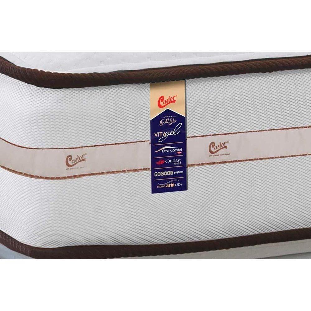 Miniatura Cama Box Baú Queen: Colchão Molas Ensacadas Castor Gold Star Classic Vitagel + Base White(158X198)