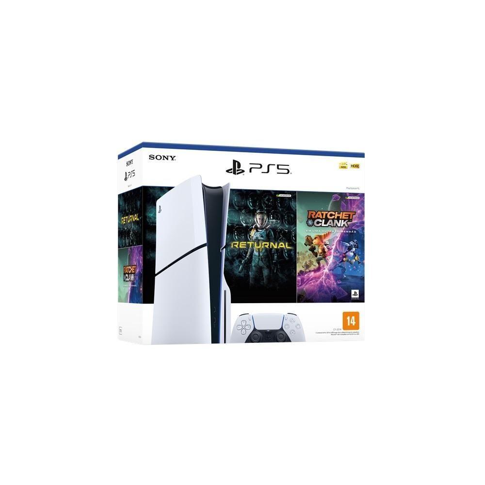 Miniatura Playstation 5 Sony Slim, Ssd 1tb, Controle Sem Fio Dualsense, Com Mídia Física, Branco + Jogos Returnal E Ratchet & Clank