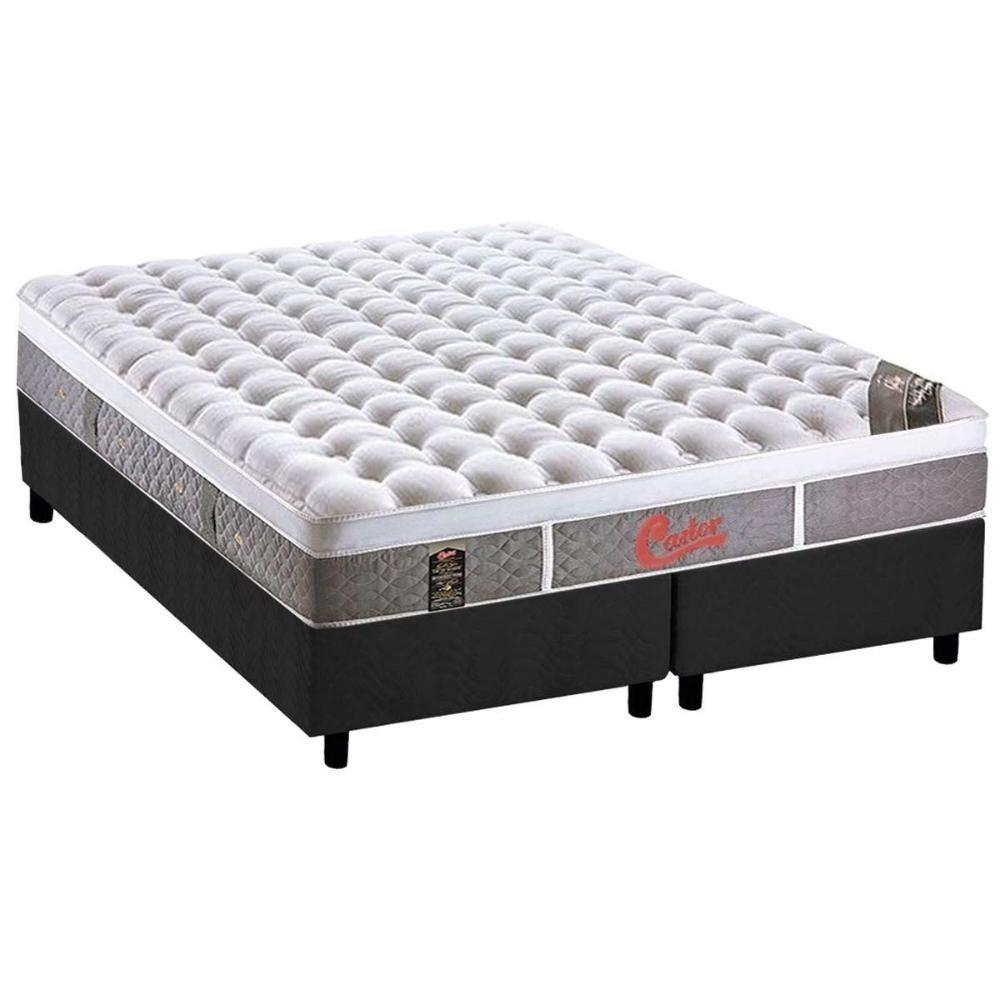 Miniatura Cama Box Queen: Colchão Molas Castor Pocket Light Stress Oxygen New Plush + Base Gray(158X198)