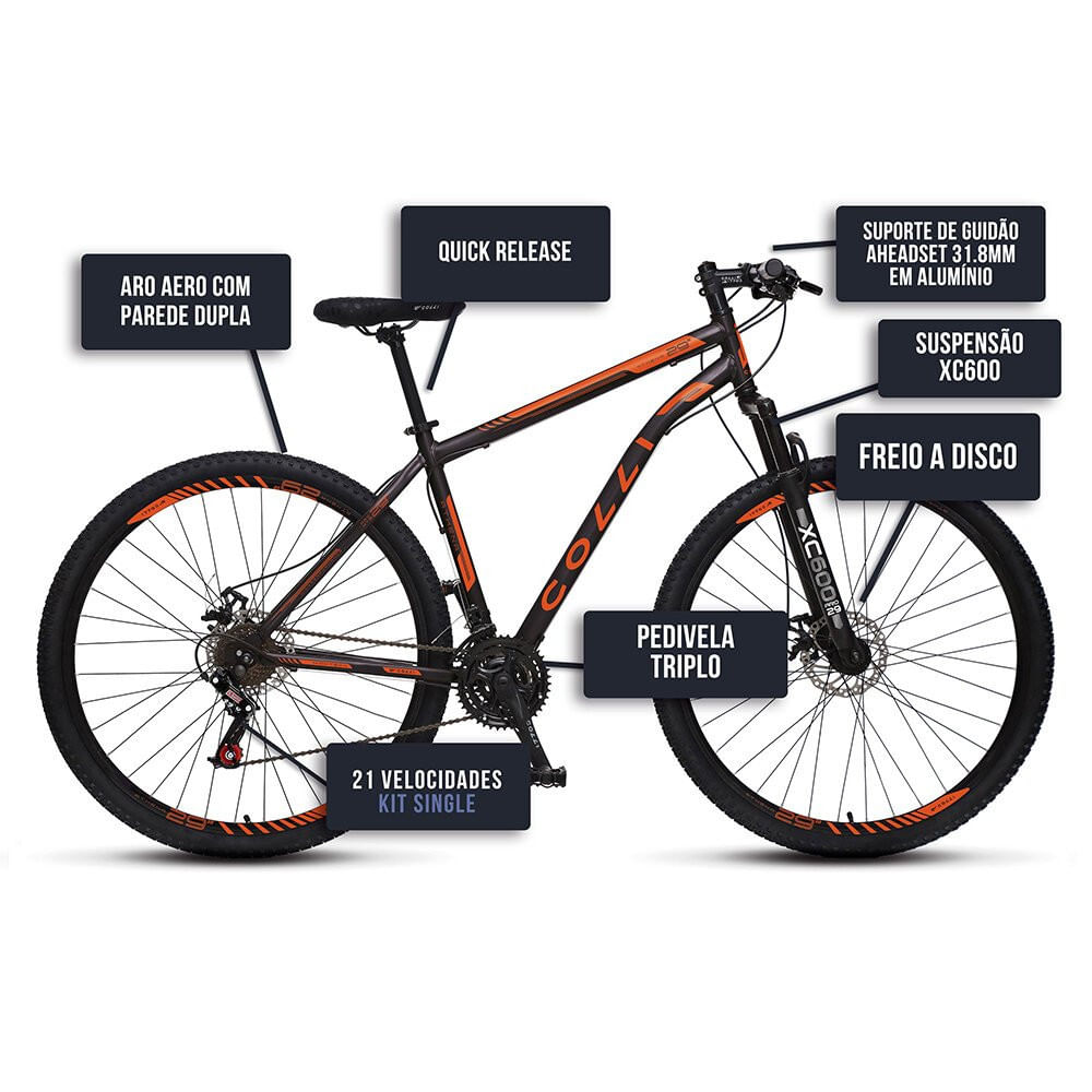 Miniatura Bicicleta Colli Athena Aro 29 Aero Freio a Disco Quadro 19 Laranja