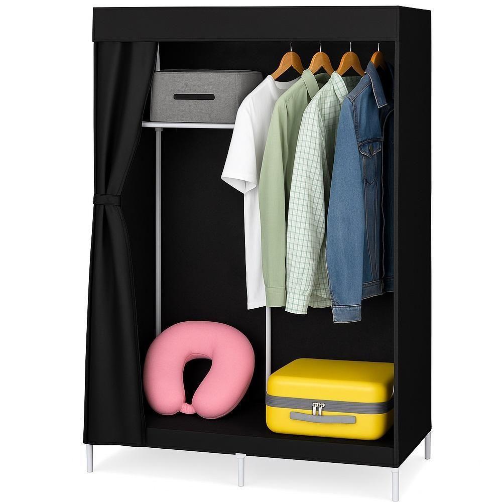 Miniatura Guarda Roupa Portatil Cabideiro Prateleira Mini Sapateira Organizador Caixas Camping Armario Preto