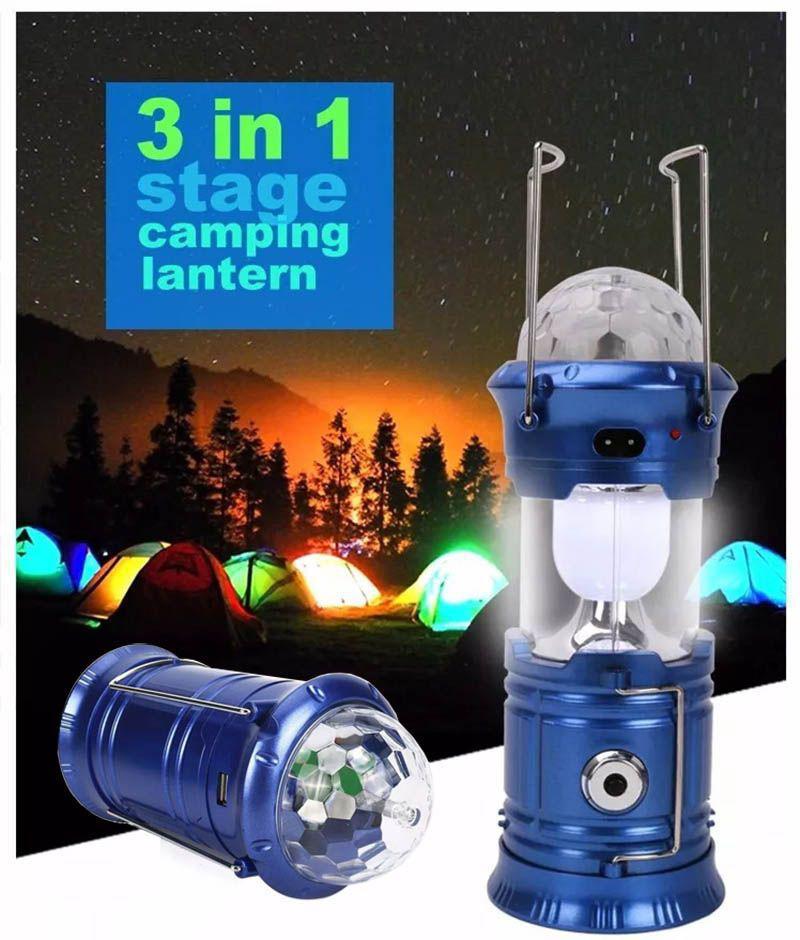 Miniatura Lampião Led Recarregável Lanterna Elétrica 3 Em 1 Azul