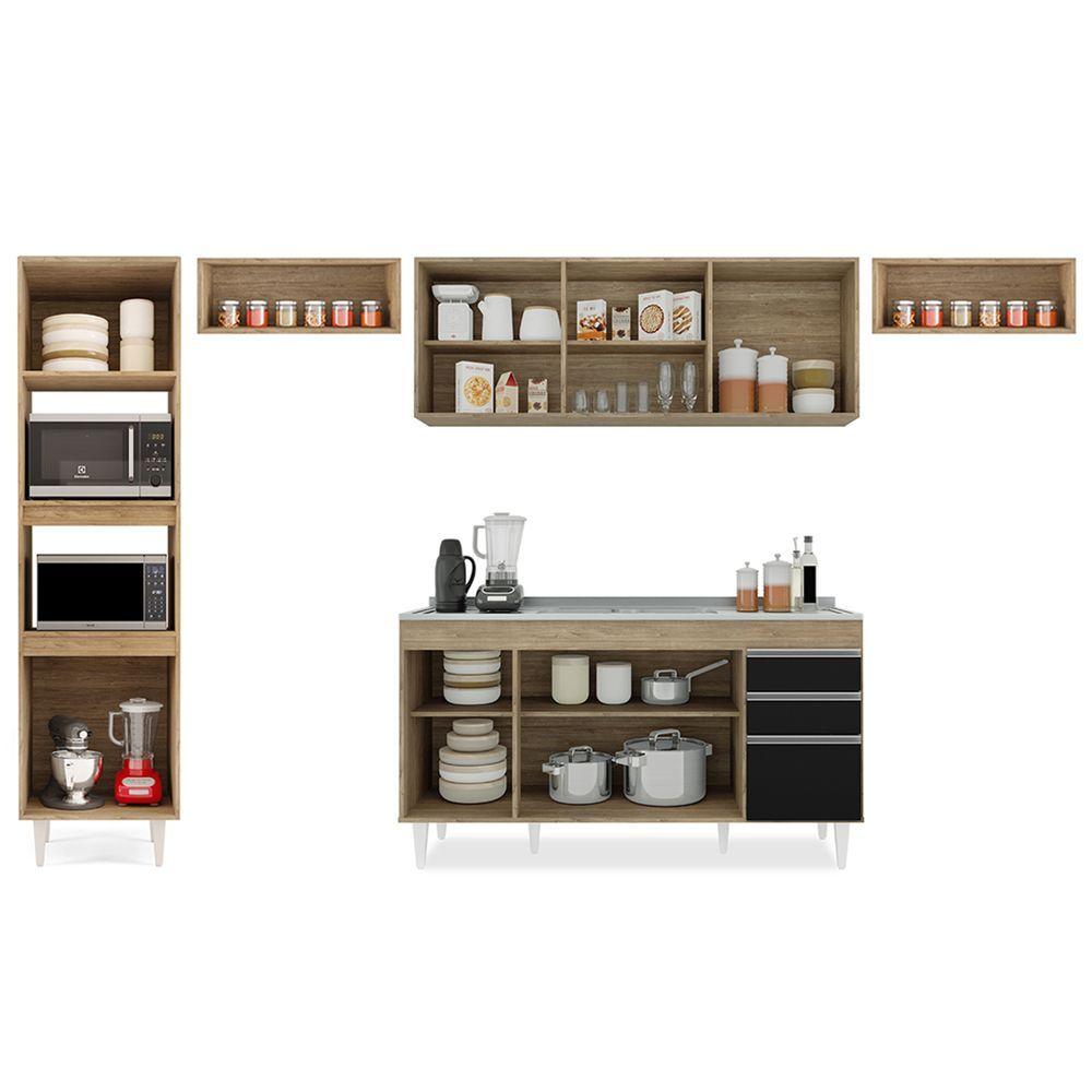 Miniatura Armário De Cozinha Modulada 5 Peças Cp16 Balcão Sem Tampo Castanho/preto - Lumil