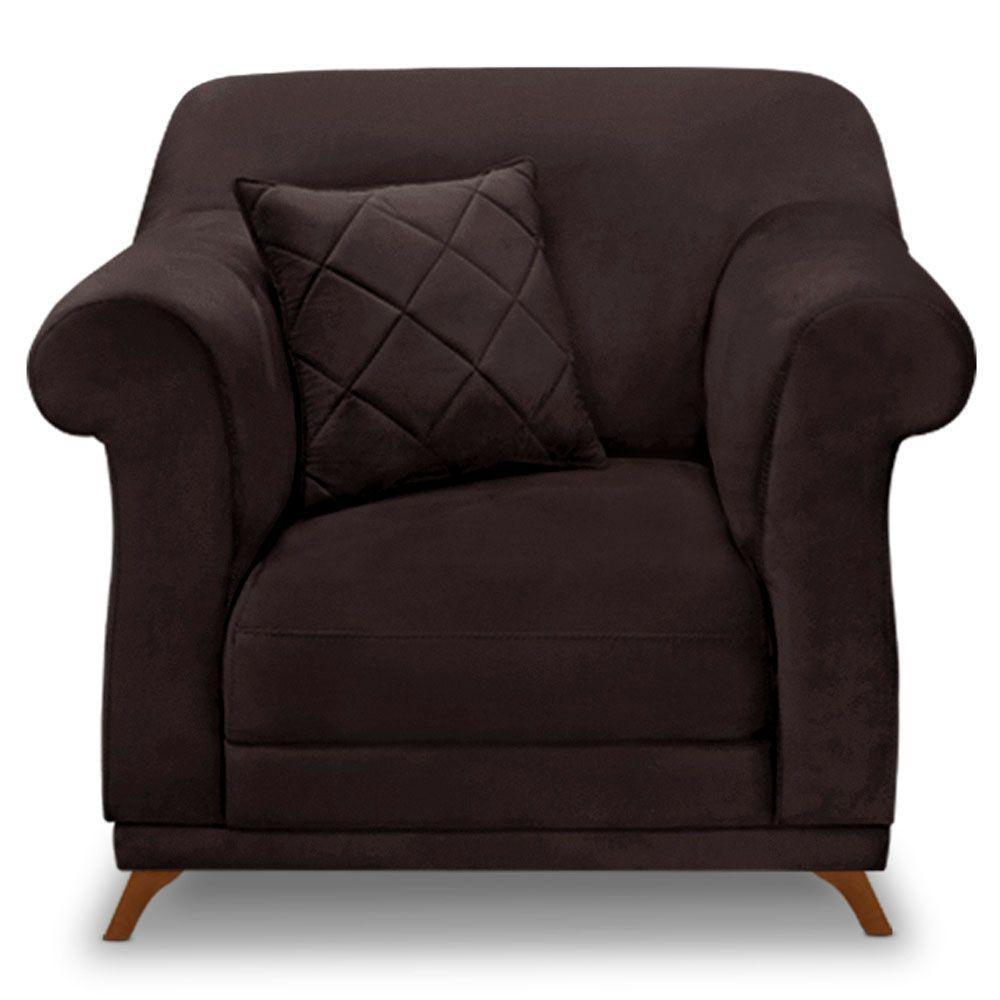 Poltrona Para Sala De Estar Suede Pés Castanho Marrom Café