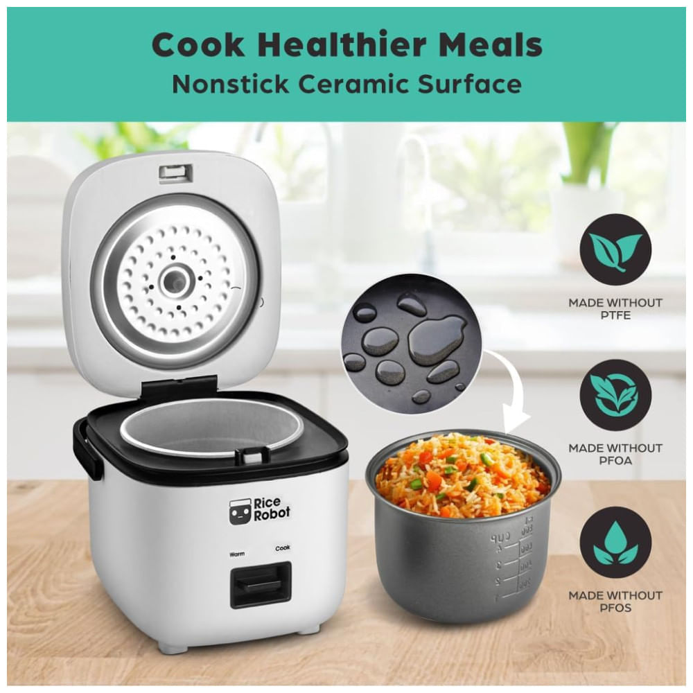 Miniatura Rice Robot: Panela de Arroz Livre de Substâncias Tóxicas, 1 L, Bandeja Vapor Inox, Copos Medidores, Receitas.EMSON