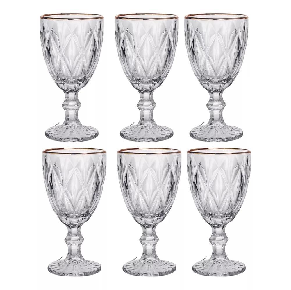 Jogo Taça Transparente Borda Dourada 320Ml 6 Peças