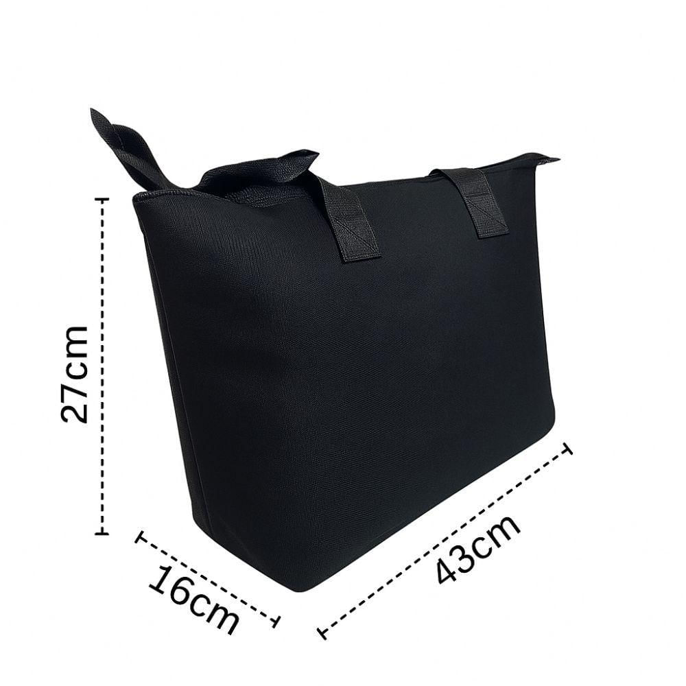 Miniatura Bolsa Feminina Grande De Ombro Casual Com Zíper Espaçosa Moderna Passeio Trabalho Faculdade Praia Academia Preto