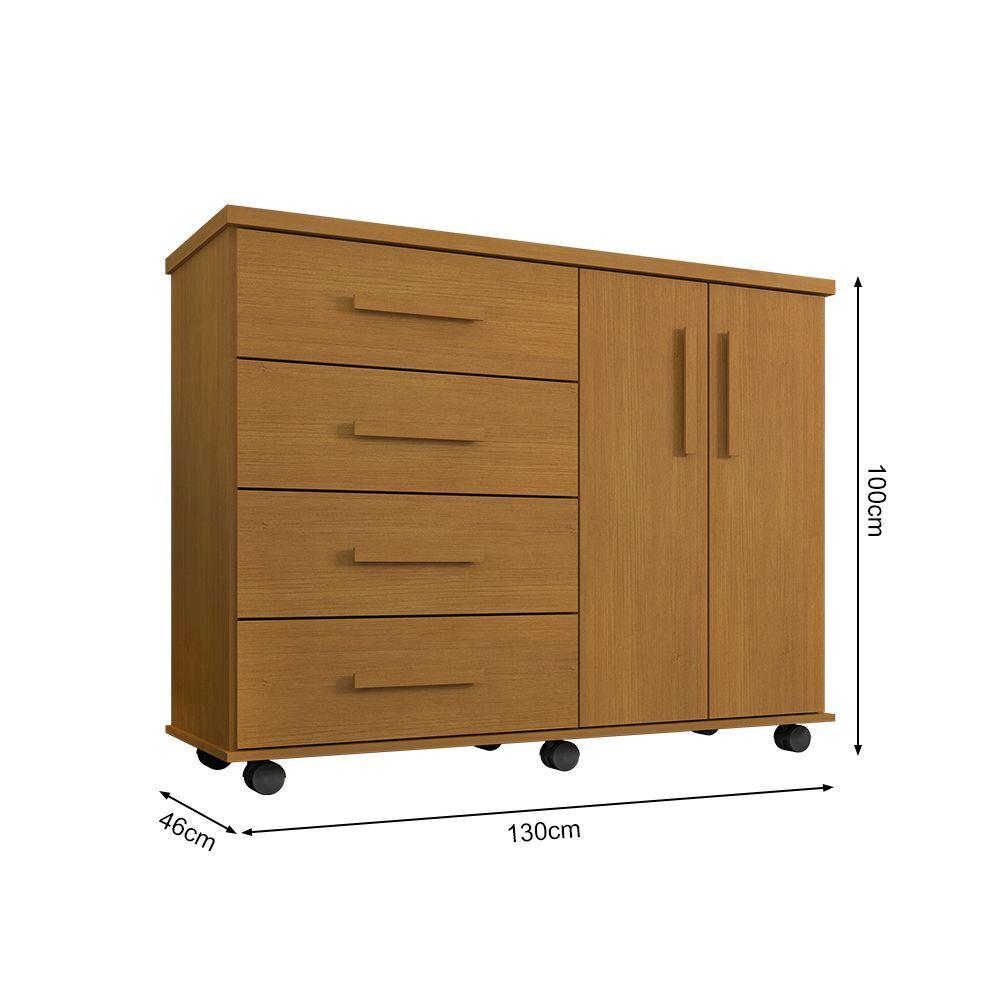 Miniatura Cômoda Geval Encanto Com 04 Gavetas 02 Portas E Rodízios - Nature - Cor: Marrom