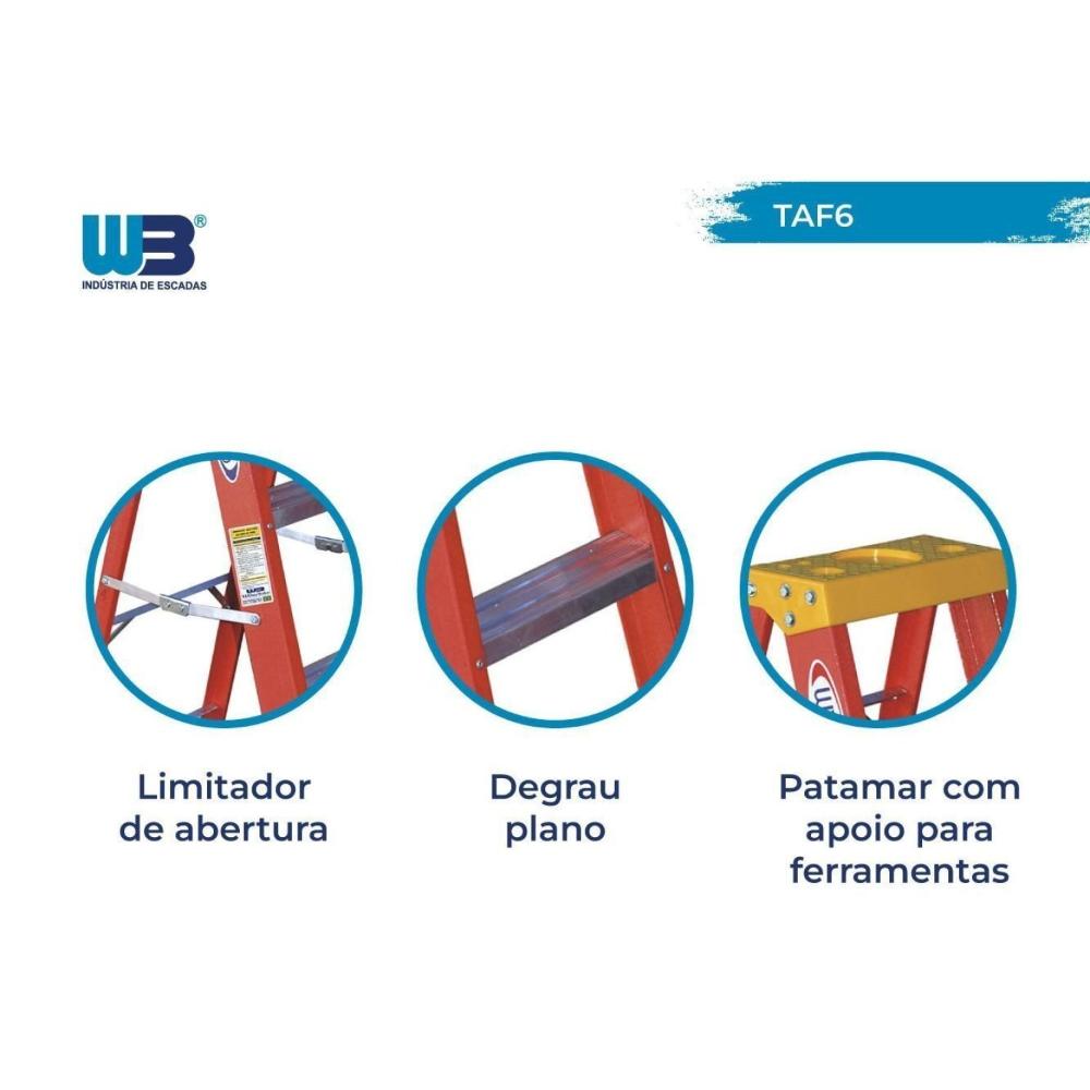 Miniatura Escada Tesoura Simples Acesso em Fibra 1,80 Metros com 5 Degraus e Patamar WBertolo