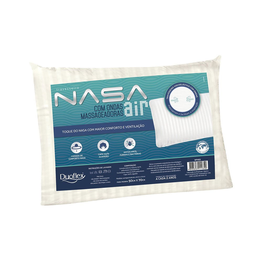 Miniatura Travesseiro Nasa Air em Poliuretano 47x65cm Duoflex 802NP1102 1 Peça Bege