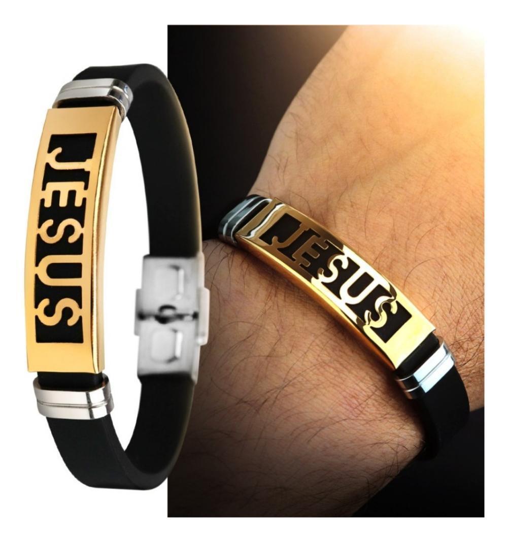 Pulseira Silicone E Aço Inox Masculina Jesus Premium Quality