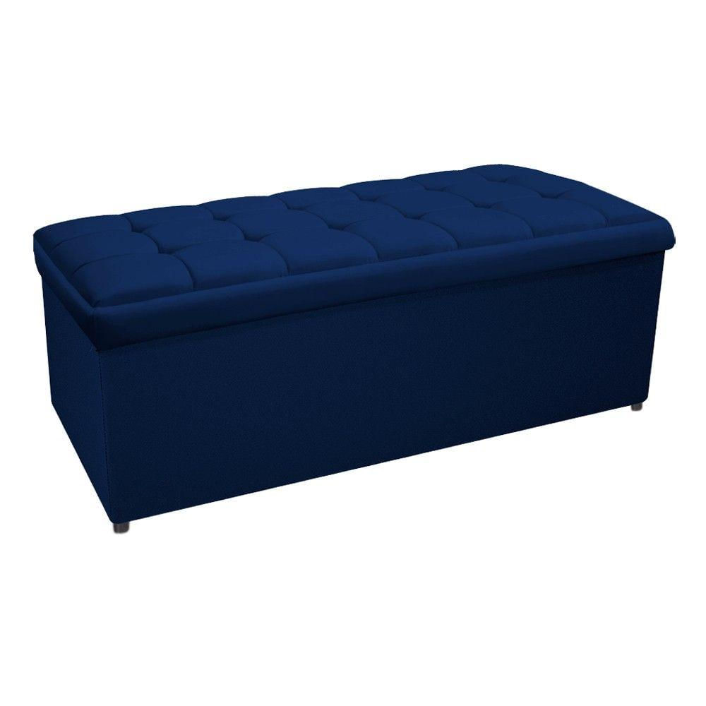 Miniatura Cabeceira E Calçadeira Copenhague 160 Cm Queen Size Suede Azul Marinho