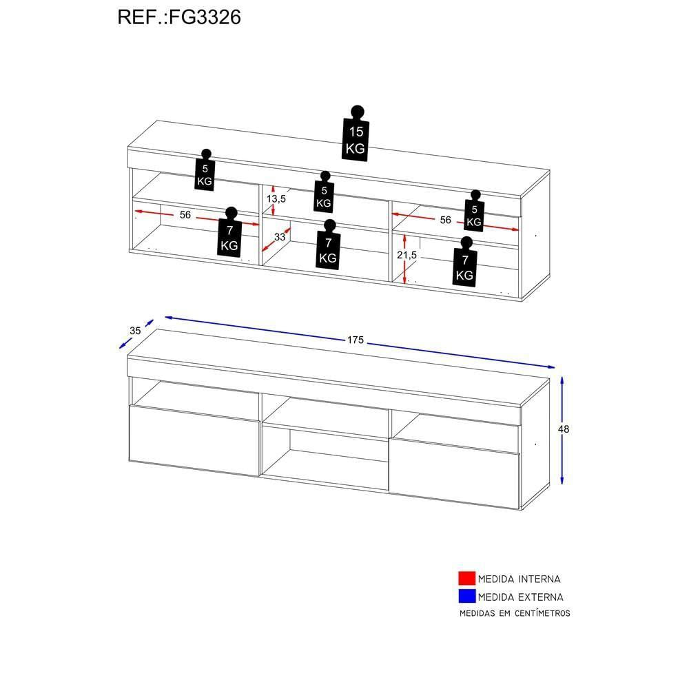 Miniatura Rack Suspenso Para Tv Até 65´´ Fg3326 Com 2 Portas Preto