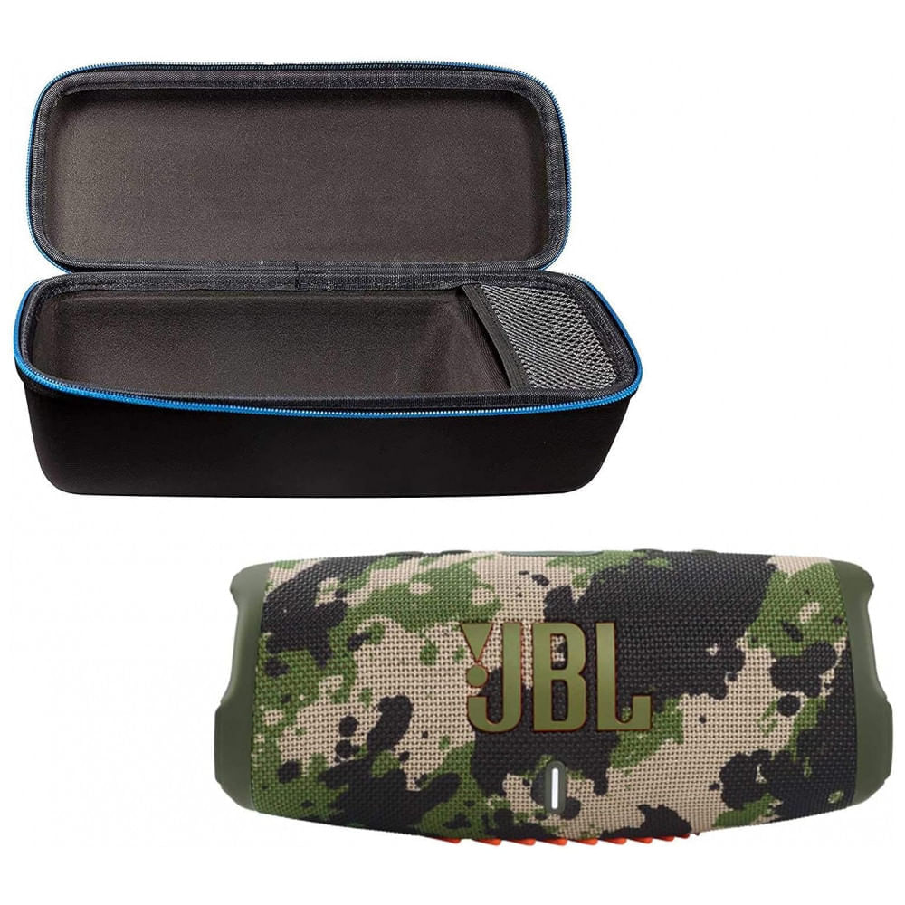 Miniatura Caixa de Som Bluetooth Portatil 5 a Prova d IP67 com 20H de Reprodução, JBL Charge 5 Squad with Case, Verde