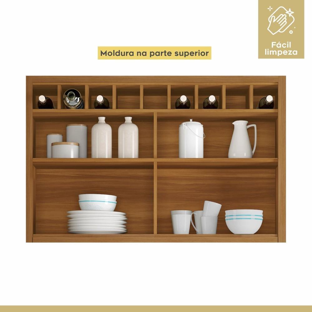 Cozinha 3 Peças Paneleiro Forno 2 Portas 3 Gavetas, Armário Aéreo 1 Porta e Armário Aéreo Geladeira Freijó/Off White
