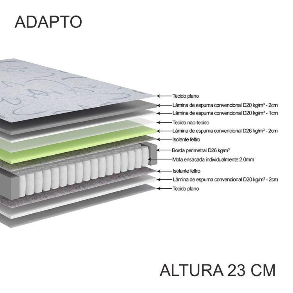 Bicama Box Solteirão 96x203 Cm Courino com Dois Colchões Adapto Molas Ensacadas Ecoflex Bege/Cinza