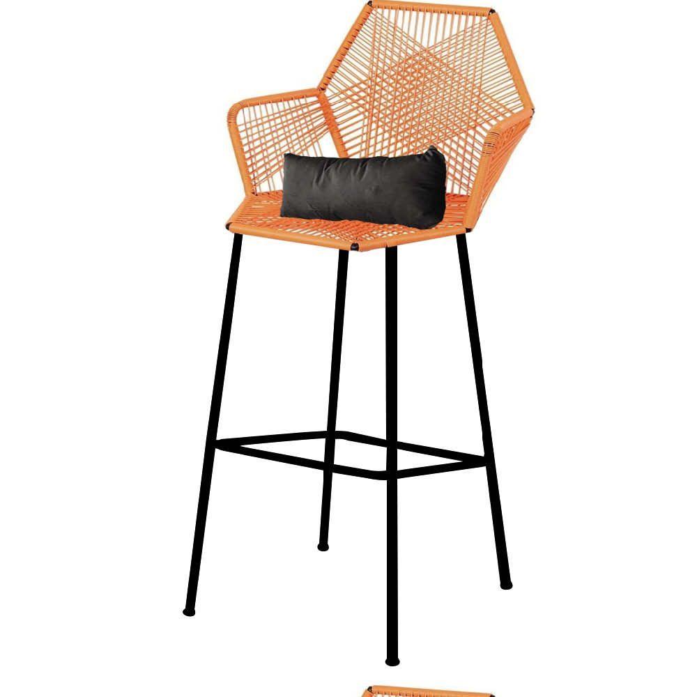 Miniatura Banqueta Alta Sttar Ferro Preto Fibra Laranja Almofada Sintético Preto - Amey Decor