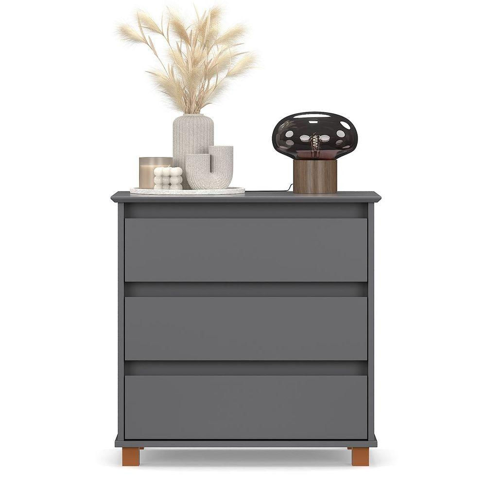Miniatura Mini Cômoda Para Quarto 3 Gavetas Prisma Cinza