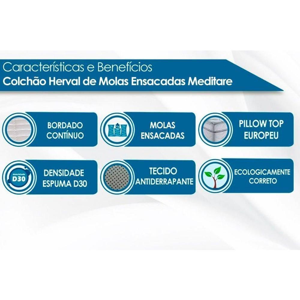 Miniatura Cama Box Baú Casal: Colchão Molas Ensacadas Herval Masterpocket Meditare + Base White(138X188)