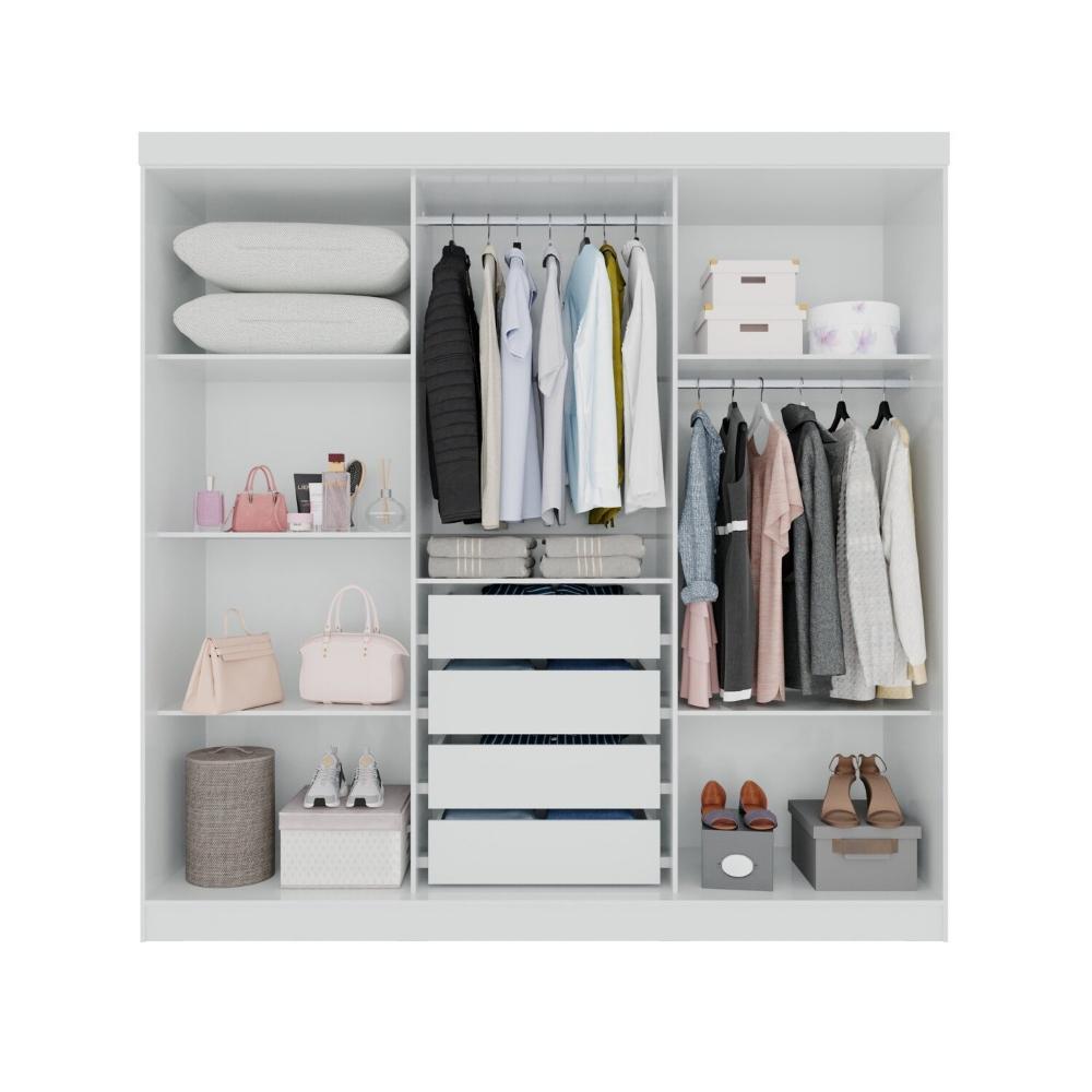 Guarda-roupa 4 Gavetas 6 Portas com Espelho Lisboa Branco