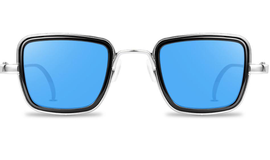 Miniatura Óculos De Sol Lente Azul Detalhes Prateado Quadrado L0145