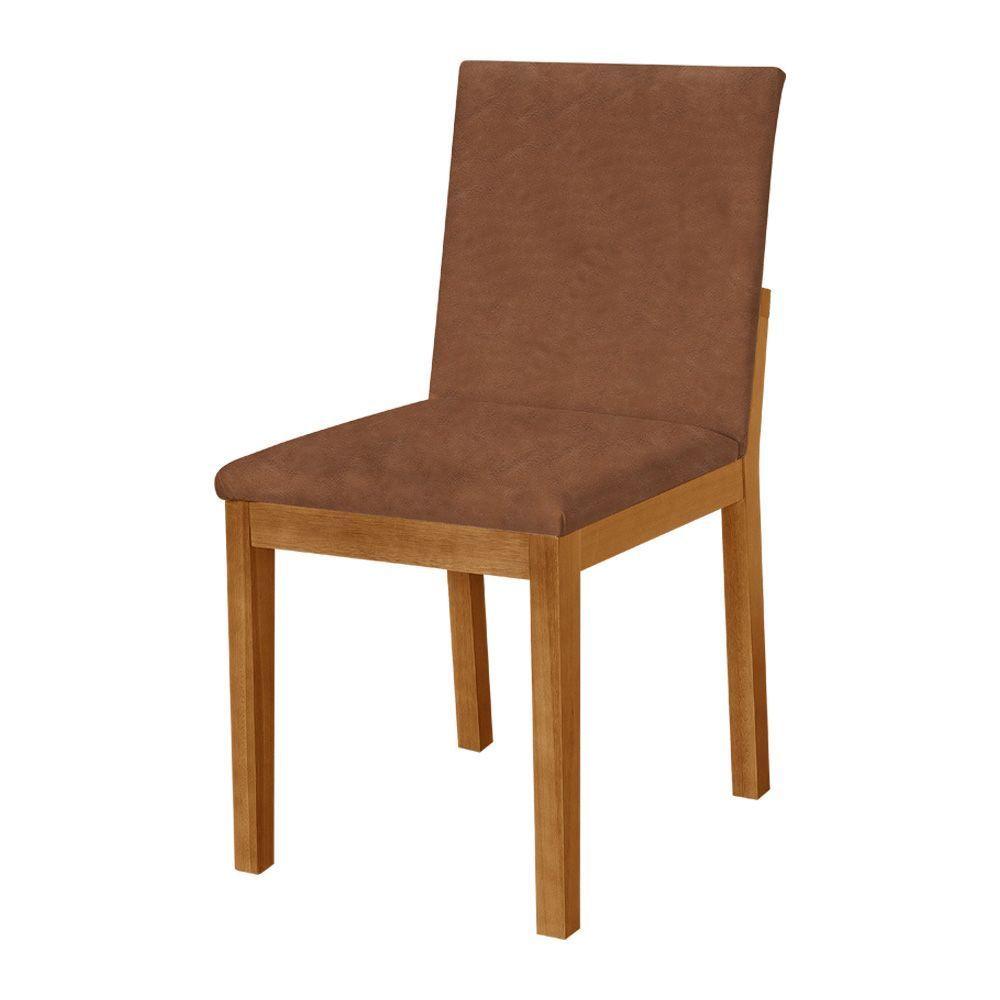 Miniatura Kit 4 Cadeiras De Jantar Estofadas Em Couro Pu Caramelo Base Madeira Maciça Mel Marrom