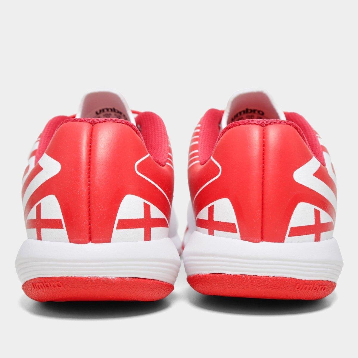 Miniatura Chuteira Futsal Umbro Pro 5 Jr England Unissex Branco+Vermelho - 28