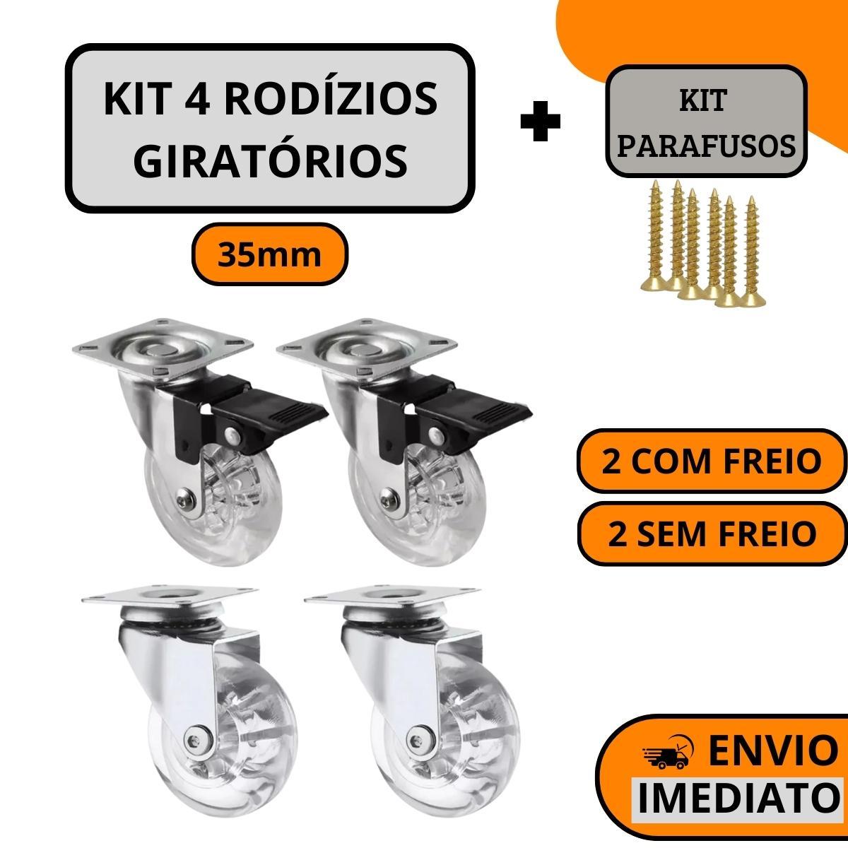 Miniatura Kit 4 Rodízio Giratório Gel Rodinha Silicone 35Mm Parafusos
