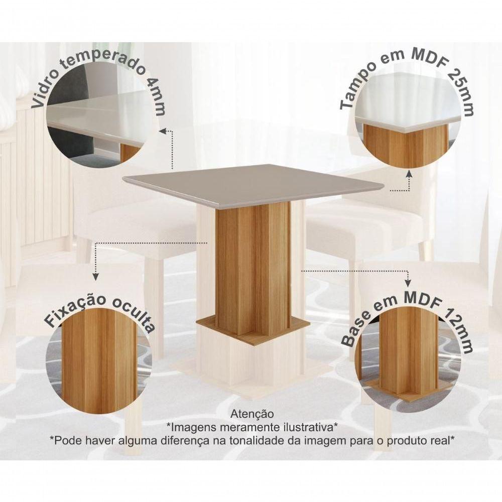 Miniatura Conjunto Sala De Jantar Sophia 95x95 Tampo Mdf/vidro 4 Cadeiras Maia Cimol Nature/offwhite/gengibre
