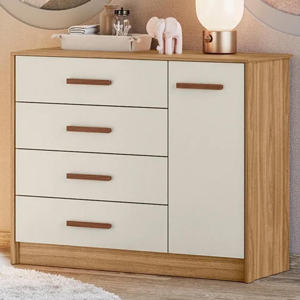 Comoda Infantil 04 Gavetas 01 Porta 4250 Nature Off White Plla Nature Off White