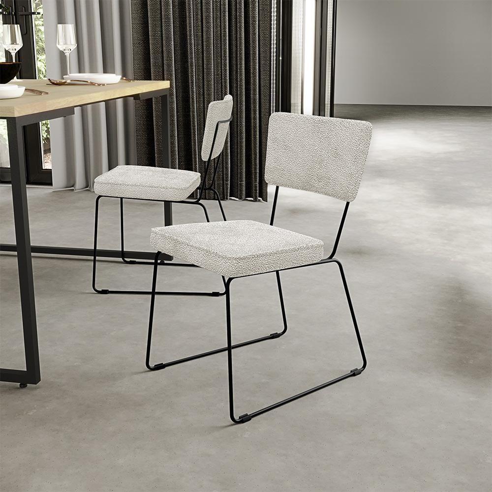 Kit 04 Cadeiras Base De Aço Allana L02 Bouclê Creme