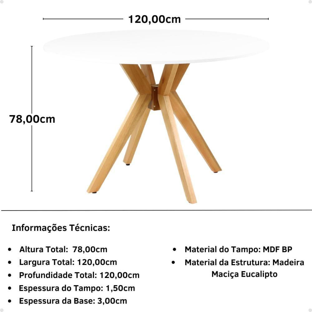 Miniatura Conjunto Mesa De Jantar Redonda Marci Branca 120cm Com 4 Cadeiras Allegra - Cinza