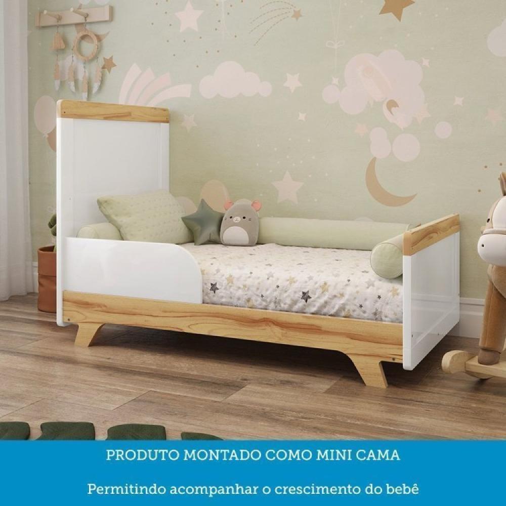 Conjunto Quarto de Bebê com Guarda Roupa e Berço Kakau Retrô Espresso Móveis Branco Brilho/Amêndoa