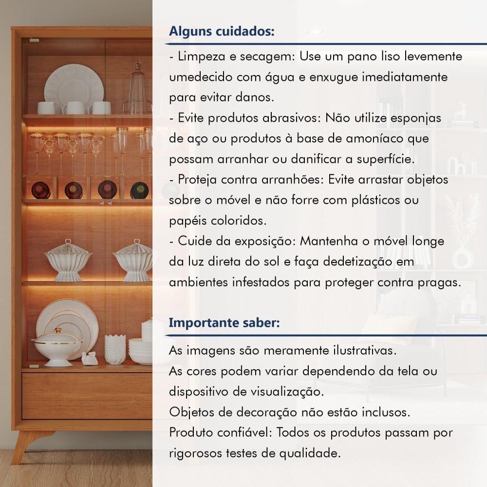 Cristaleira com Adega e Iluminação Led com Pés em Madeira Maciça e 1 Gaveta Prime Naturalle