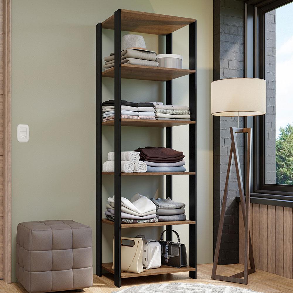 Miniatura Closet Aberto Guarda-Roupa 59cm Rustic/Preto Madesa Rustic/Preto