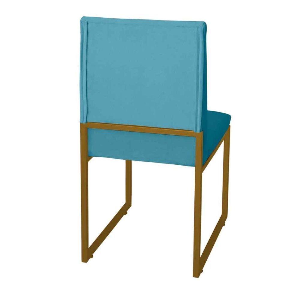 Miniatura Kit 4 Cadeira De Jantar Escritorio Industrial Garden Ferro Dourado Suede Azul Turquesa