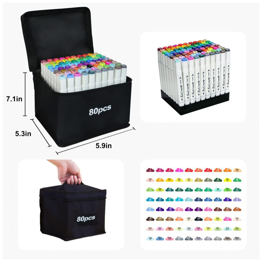 Miniatura Conjunto de Canetas Artisticas 80 Cores com Pontas Duplas para Crianças, Artistas e Adultos, SiwaQio