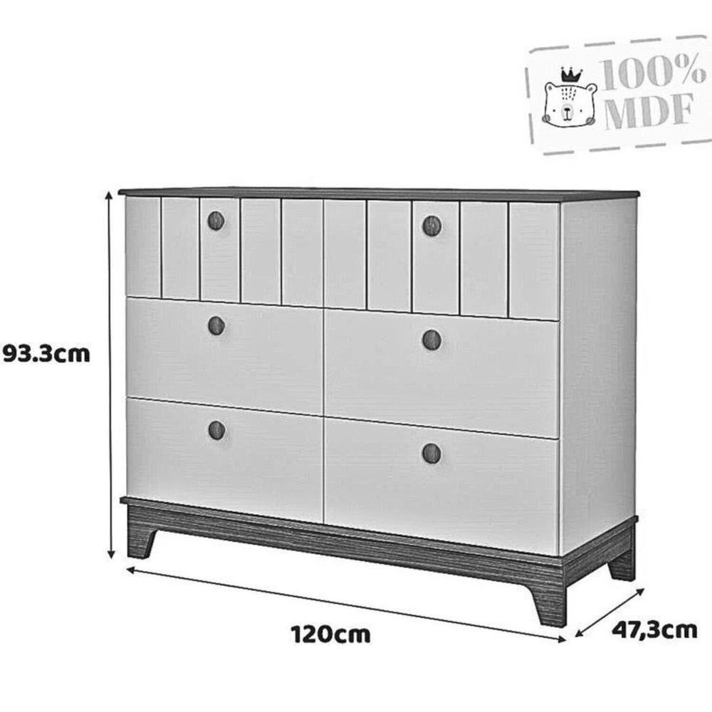 Quarto de Bebê 1 Berço 1 Cômoda 6 Gavetas 1 Guarda Roupas 4 Portas 4 Gavetas Chantilly Off White/Nature