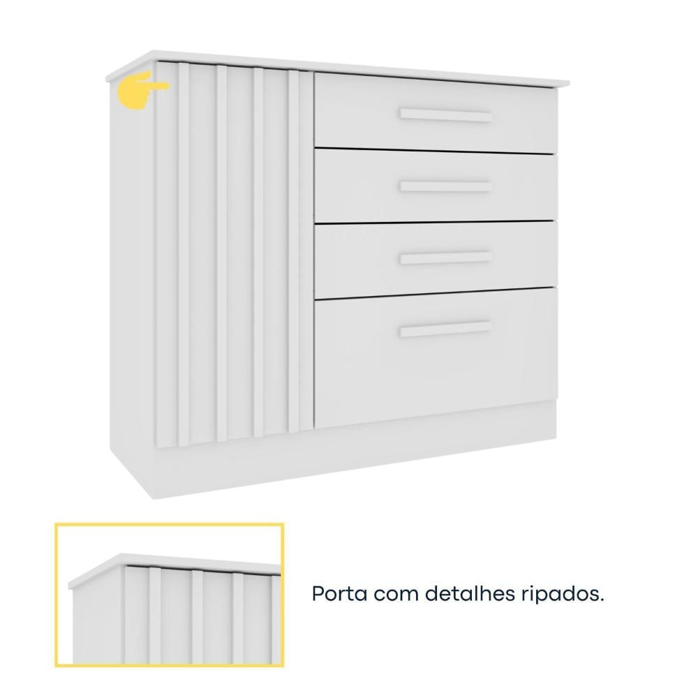 Cômoda 4 Gavetas 104cm Ripada Nova York Neve/Neve