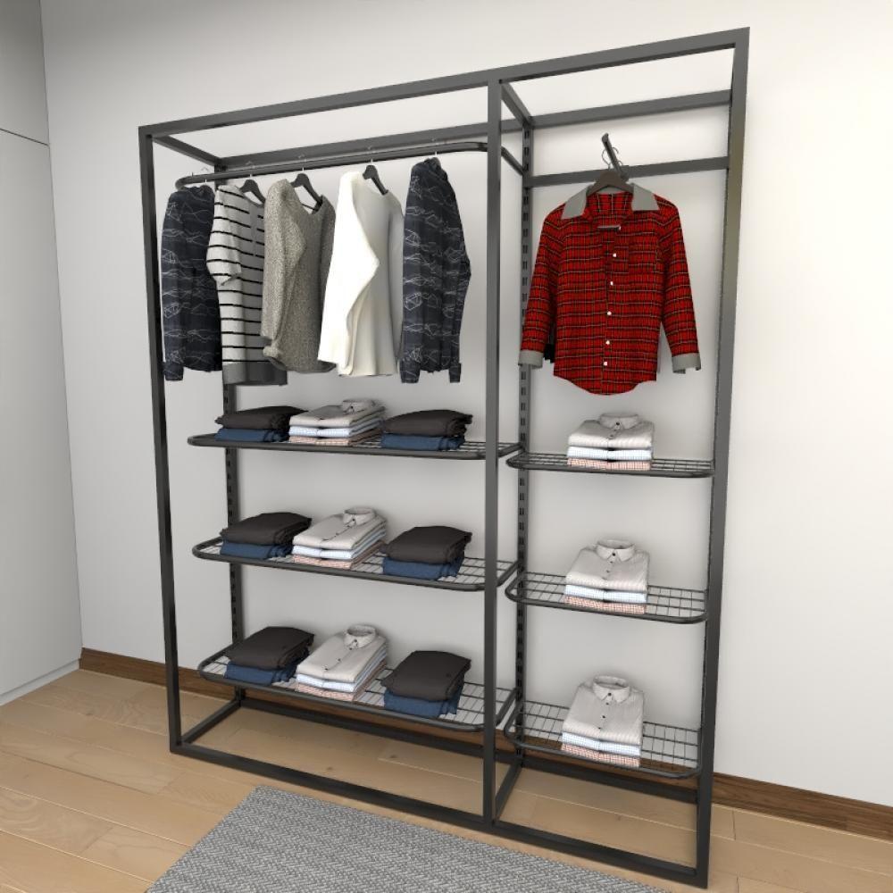 Miniatura Closet Araras, Guarda Roupas Aberto Industrial Com 11 Peças Preto Fdprp303