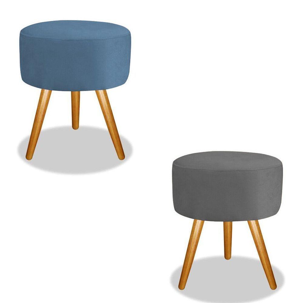 Miniatura Puf Puff Para Sala E Hall De Entrada Combo 1Cinza E 1 Azul Marinho