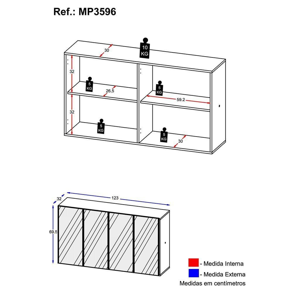 Aparador Buffet 4 Portas com  Espelho Suspenso Preto