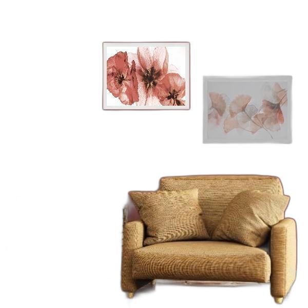 Miniatura Kit 2 Quadros Horizontais Flores Terracota 33X24Cm - Vidro