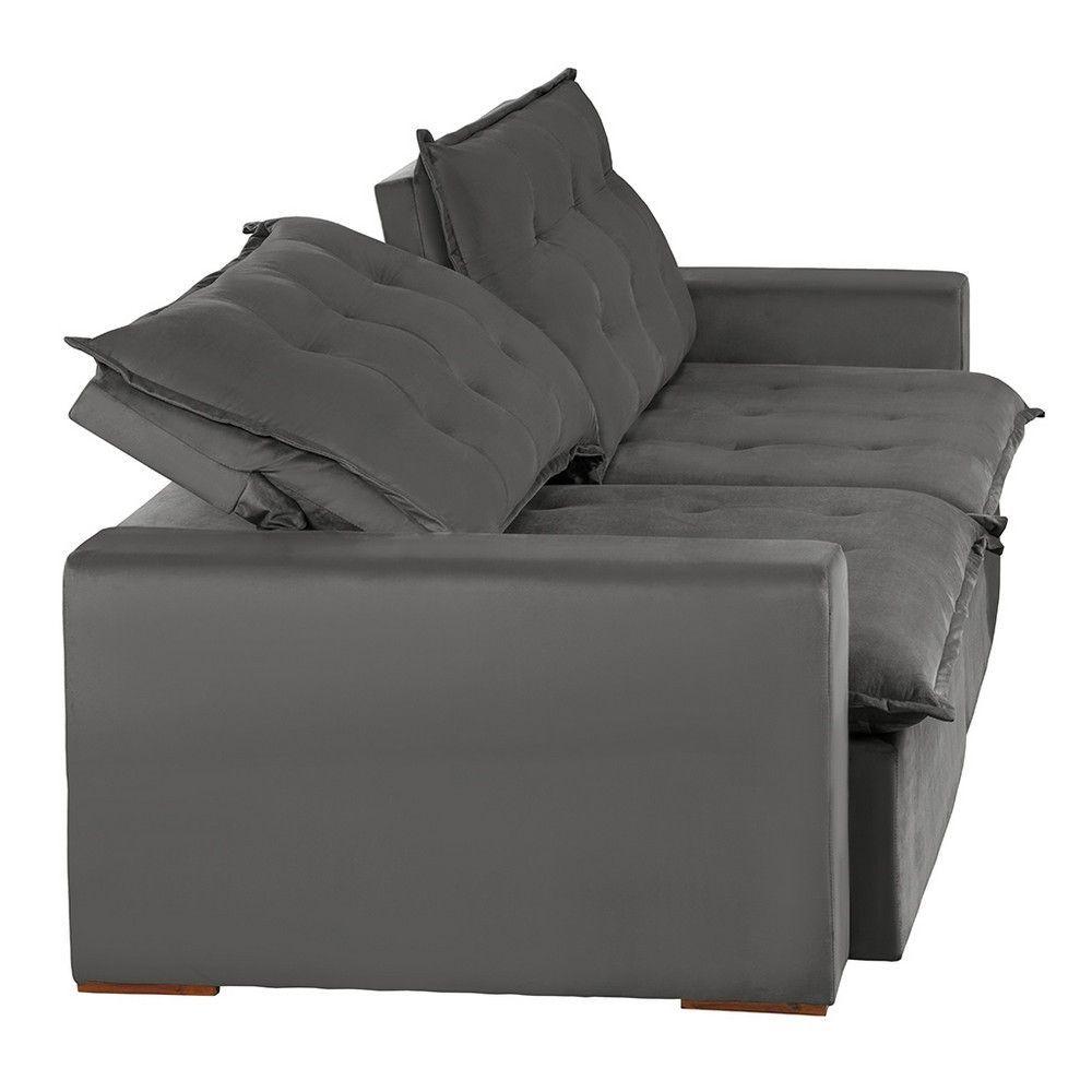 Miniatura Sofá 6 Lugares 2,90Mt Com Molas Retrátil E Reclinável Cinza