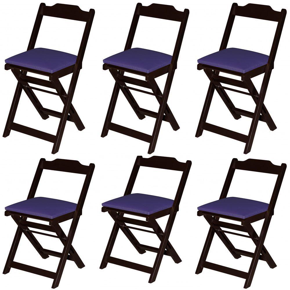 Miniatura Conjunto Com 6 Cadeiras Madeira Maciça Dobrável Cor Açai