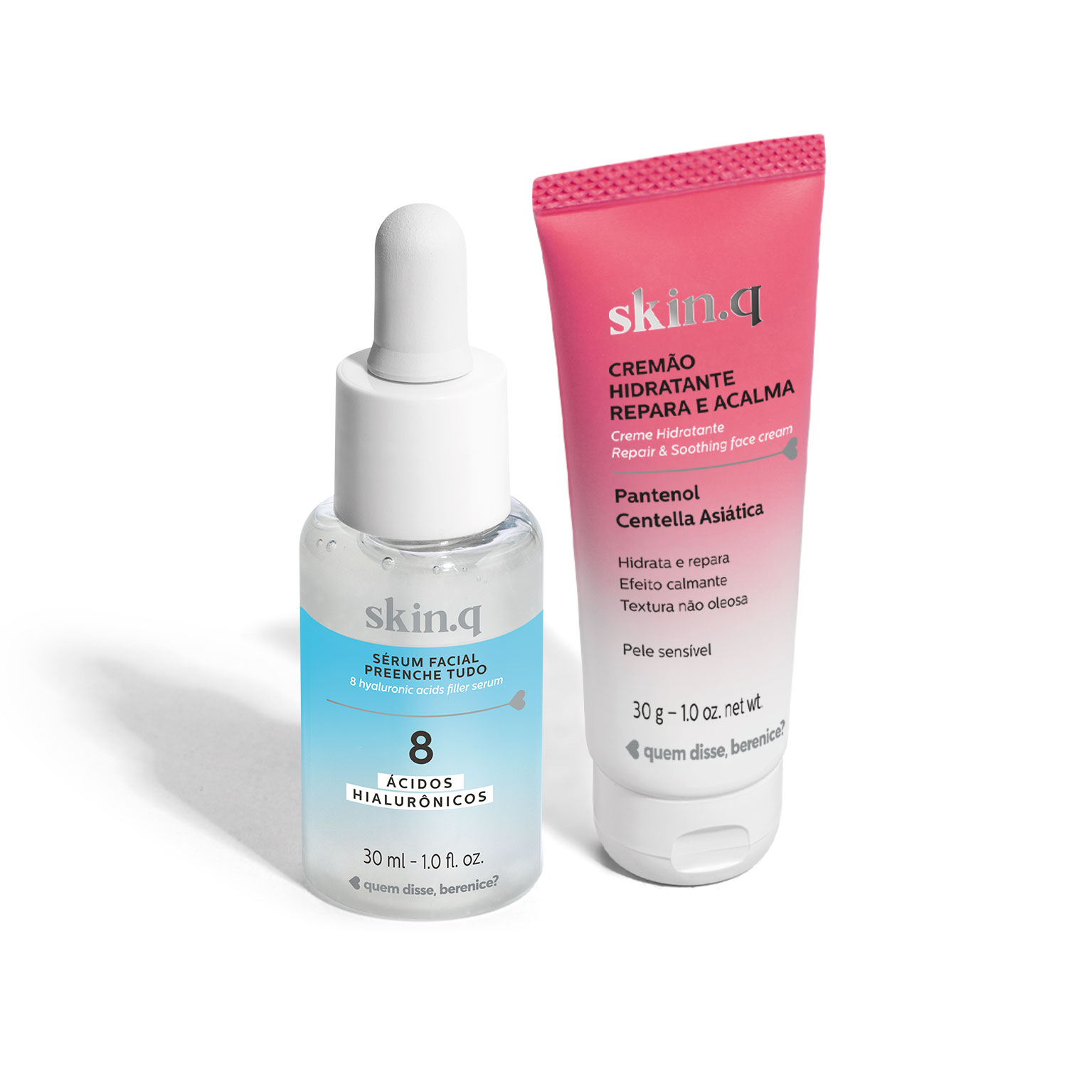Miniatura Combo Skin.q: Sérum Preenche Tudo 30ml + Cremão Repara e Acalma 30ml