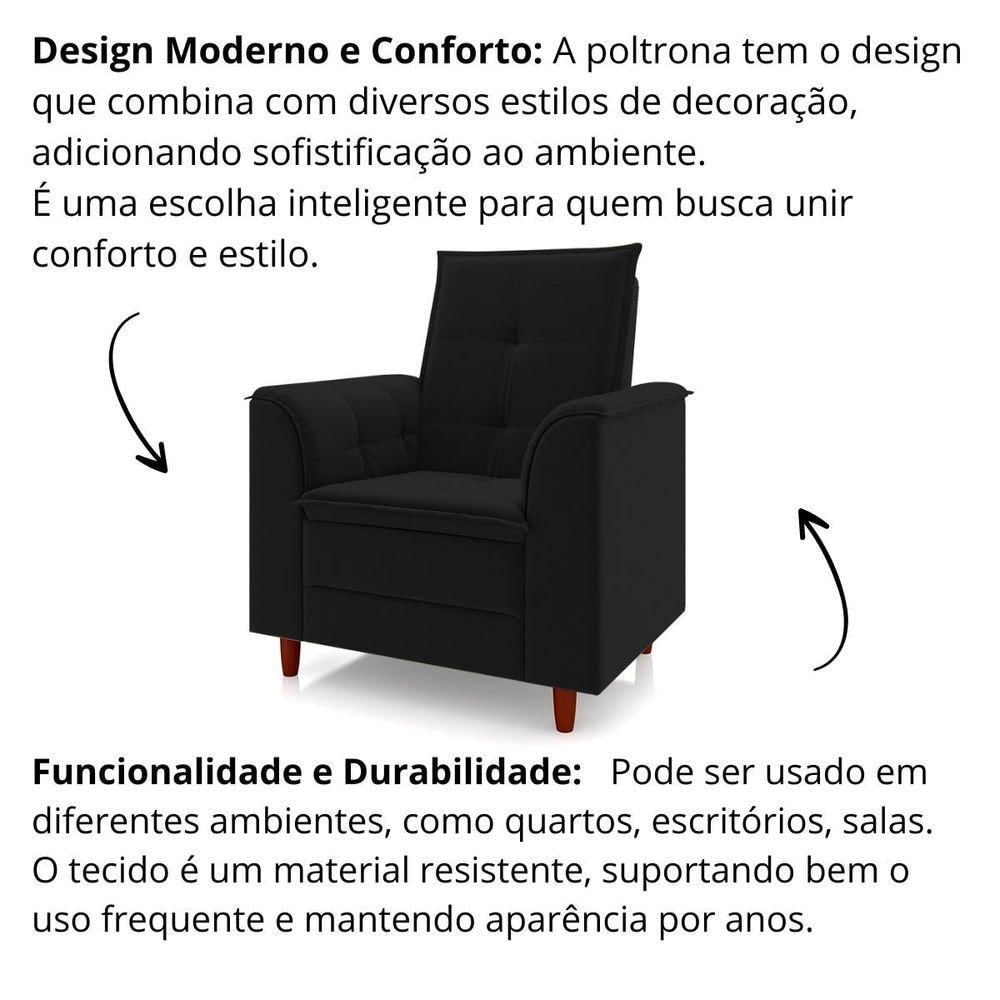 Miniatura Poltrona Para Sala Confortável Decorativa Laura Veludo Preto