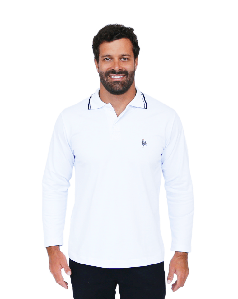 Miniatura Camisa Polo Masculina Manga Longa - Branca P